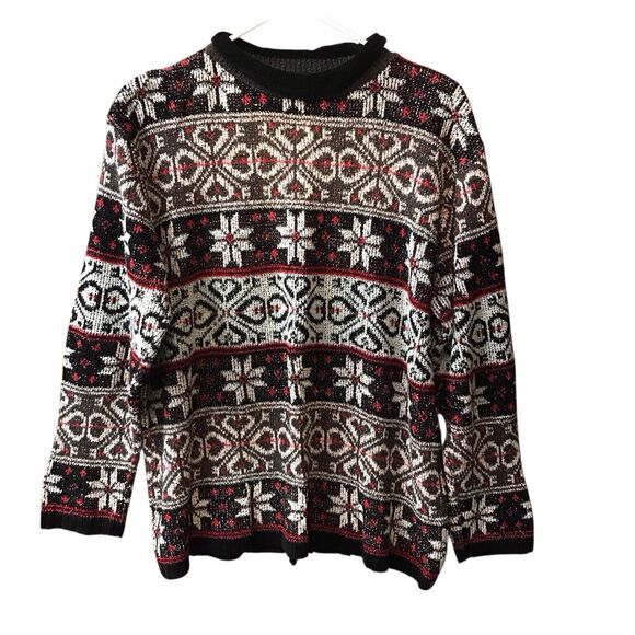 Vintage Claudia D. Womens Sweater Fair Isle Christmas Mock Neck Cozy Size Medium - Picture 1 of 13
